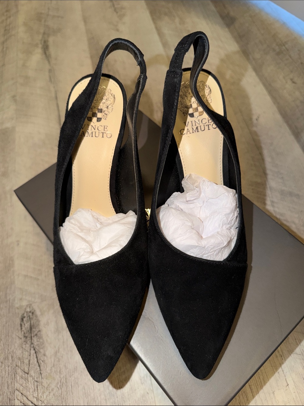 Vince Camuto Black Suede Alleema Slingback Pointed-Toe Pumps - Picture 4 of 10
